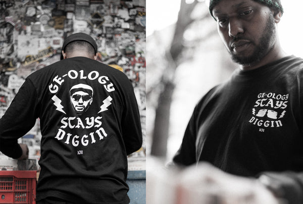 GE-OLOGY “STAYS DIGGIN” T-SHIRT W/MIX CD & 7-INCH VINYL