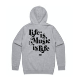 MUSIC IS LIFE IS MUSIC HOODED FLEECE - HEATGER GREY