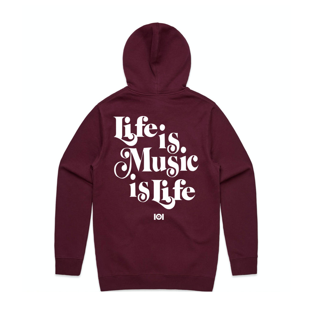 MUSIC IS LIFE IS MUSIC HOODED FLEECE - MAROON MUSIC IS LIFE IS MUSIC HOODED FLEECE - MAROON