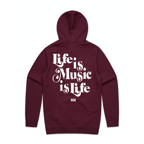 MUSIC IS LIFE IS MUSIC HOODED FLEECE - MAROON