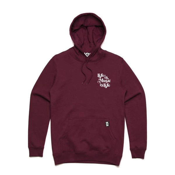 MUSIC IS LIFE IS MUSIC HOODED FLEECE - MAROON