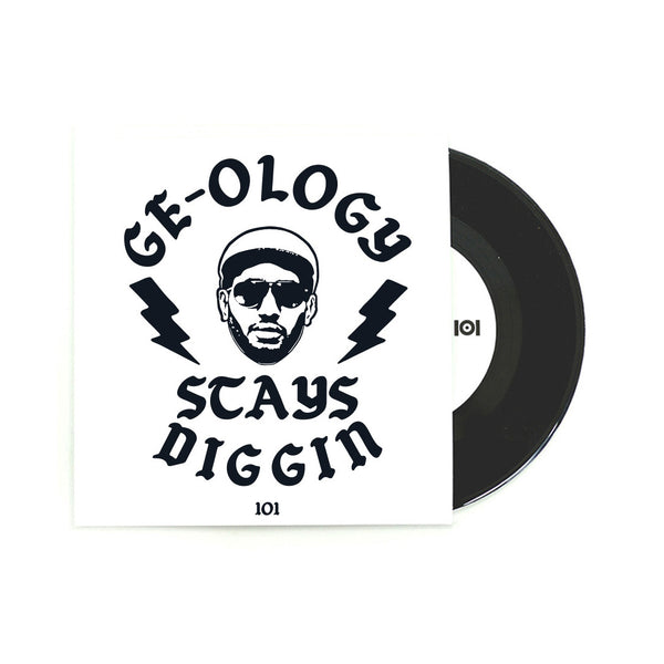 GE-OLOGY “STAYS DIGGIN” T-SHIRT W/MIX CD & 7-INCH VINYL