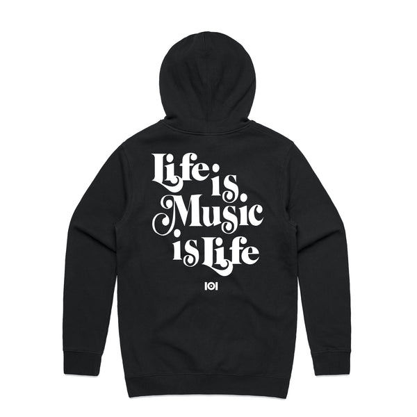 MUSIC IS LIFE IS MUSIC HOODED FLEECE